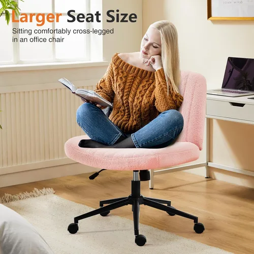 Miniatura 3 de Sweetcrispy Silla de escritorio giratoria con patas Criss Cross, silla de oficina sin brazos, sin ruedas, altura ajustable para tocador, asiento