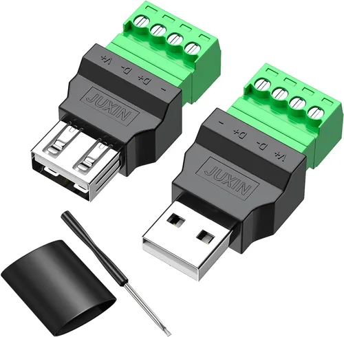 Conectores USB 2.0 sin soldadura, bloque de terminales de tornillo USB portátil DIY adaptador macho+hembra, convertidor tipo A, kit de reparación 1