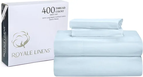Miniatura 43 de Royale Linens - Juego de sábanas de 400 hilos, 100 % algodón cultivado en EE. UU., 4 piezas, sábana de satén, tamaño Queen - 1 sábana bajera, 1