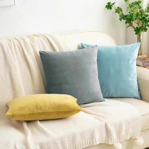 Miniatura 5 de HWY 50 fundas de almohada decorativas de terciopelo sólido para sofá, sala de estar., Terciopelo, gris, 20x20 pulgadas