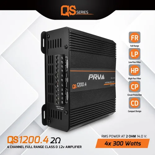 Miniatura 2 de PRV Audio QS1200.4 Amplificador de audio para coche compacto de 4 canales de 2 ohmios 4 x 310 vatios RMS a 2 ohmios - Estéreo de alta potencia de 12
