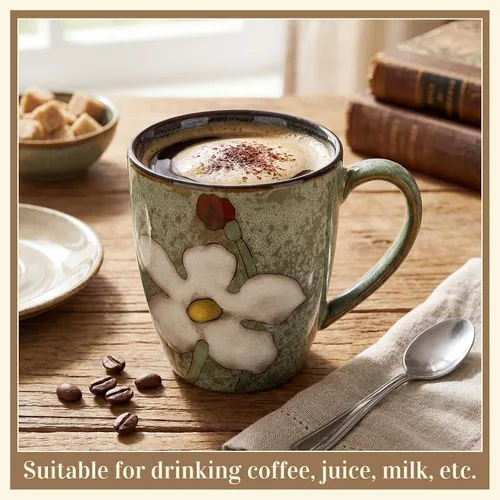 Miniatura 5 de Maxdot Juego de tazas de café de cerámica de 12 onzas, proceso de acristalamiento, taza de capuchino, tazas de té de cerámica floral, regalo