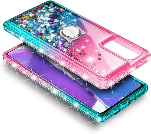 Miniatura 4 de NZND Compatible con funda de teléfono Samsung Galaxy A03S, gema Líquido flotante con purpurina brillante para mujeres y niñas con protector