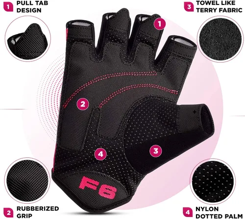 Miniatura 4 de RDX Guantes de levantamiento de pesas para gimnasio, entrenamiento de fitness, palma acolchada antideslizante, equipo de entrenamiento de fuerza Rosa