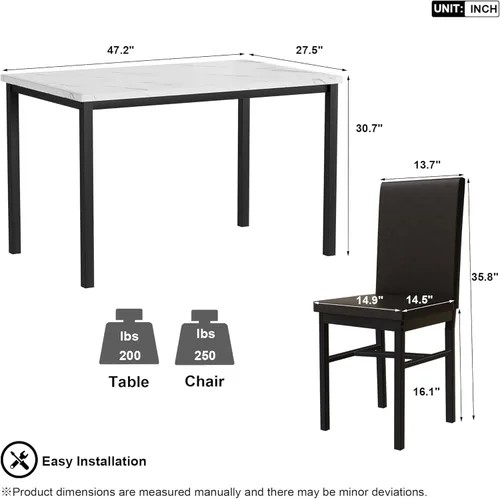 Miniatura 3 de Juego de mesa de comedor de 5 piezas Hooseng para 4 con tapa de mármol sintético y sillas de terciopelo, juego de mesa de cocina moderna que ahorra
