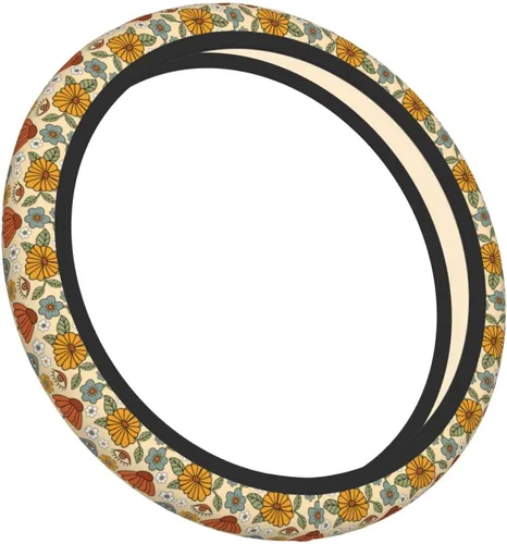 Miniatura 2 de Funda de volante vintage floral hippie de los 70, diseño de hongo retro, cubierta de volante de neopreno antideslizante para mujeres, hombres