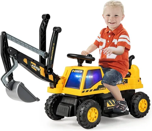 Miniatura 12 de Costzon Coche de Conducción, Excavadora de Juguete con Cargador Frontal, Bocina, Adelante/Atrás, Cubo de Excavación Controlable, Excavadora, Amarillo