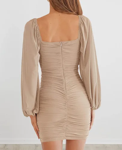 Miniatura 3 de MEROKEETY Minivestido de manga larga con cuello cuadrado para mujer