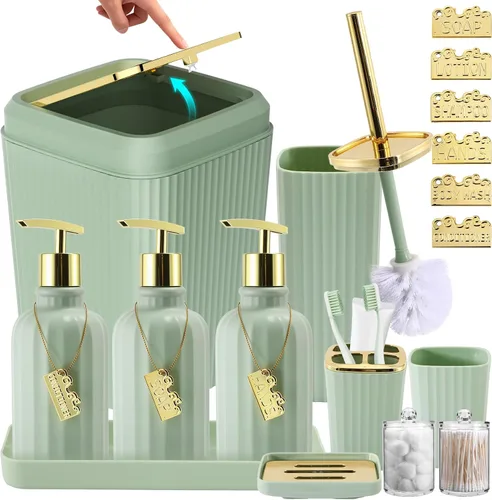 Miniatura 57 de 21PCS Bathroom Sets with Shower Curtain and Rugs Bathroom Accessories Set Beige Bathroom Set Complete with Trash Can, Toilet Brush, Qtip Holder &