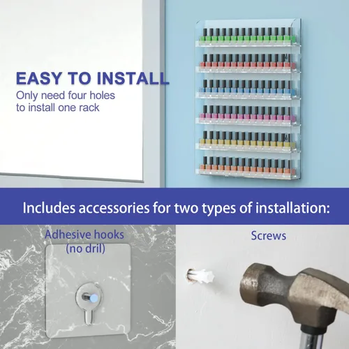 Miniatura 3 de FEMELI Estantes de pared para esmaltes de uñas de 20 * 24 Pulgadas 1 Paquete, capacidad hasta 120 botellas, organizador de estante para esmaltes