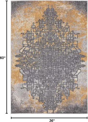 Miniatura 2 de Abani Alfombra de arte abstracto gris y amarillo, alfombra de estilo contemporáneo, colección Laguna, moderna, de 3 x 5 pies, rectangular