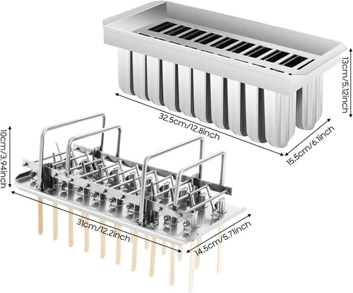 Miniatura 8 de Juego de 20 moldes comerciales para paletas de hielo de acero inoxidable resistentes con cepillo y palos, capacidad de 3.00 oz por ranura