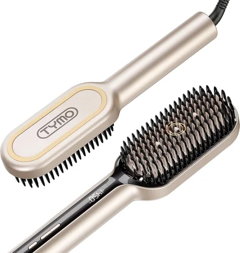 TYMO Cepillo alisador de cabello – Cepillo alisador iónico Plus mejorado con cerdas densas, 16 temperaturas, doble voltaje | Peine caliente de Dorado