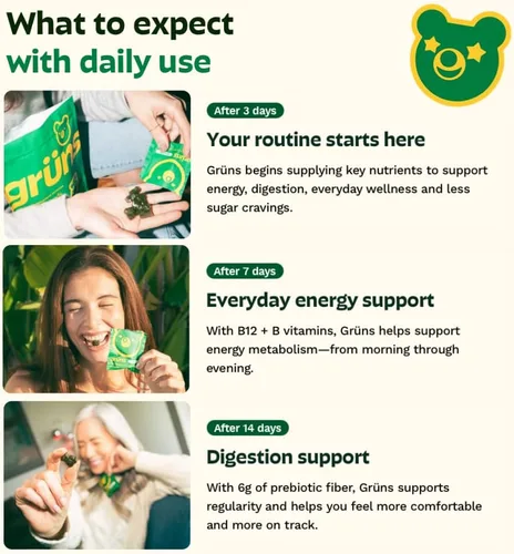 Miniatura 3 de Gruns - Gomitas multivitamínicas Super Greens para adultos, superalimento de vitaminas con espirulina, clorella, fibra prebiótica para la salud
