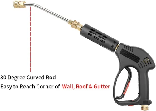 Miniatura 2 de Pistola corta para lavadora a presión, 5 puntas de boquilla, varilla curva de extensión de 7 pulgadas, accesorio M22, reemplazo de agua fría