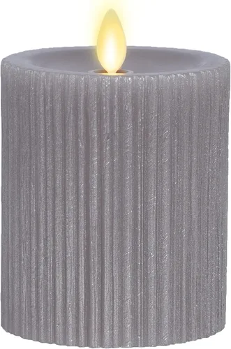 Miniatura 11 de Luminara Pilar metálico en relieve, vela LED gris sin llama de 3.25 x 6.5 pulgadas, tecnología de llama real a pilas con función de temporizador