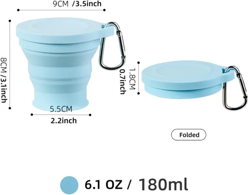 Miniatura 2 de Taza de agua de silicona plegable reutilizable, taza portátil de picnic para aperitivos, taza de viaje extensible de tamaño bolsillo, tazas Azul