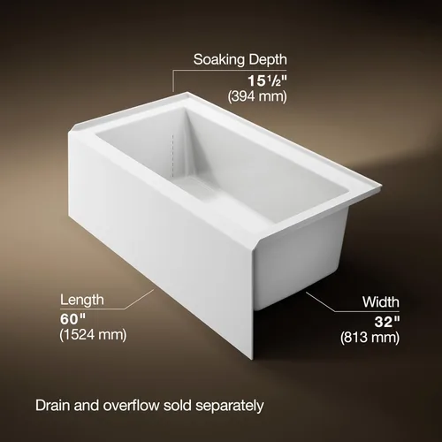 Miniatura 3 de Kohler Baño de alcoba de 60" x 32" con delantal integral, brida integral y drenaje a la derecha