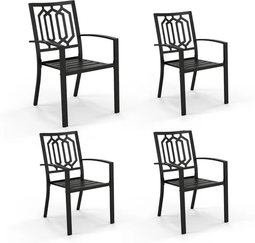 Miniatura 16 de PHI VILLA Juego de 2 sillas apilables de hierro forjado para patio, sillas de metal portátiles negras para exteriores, soporta 300 libras, ideal