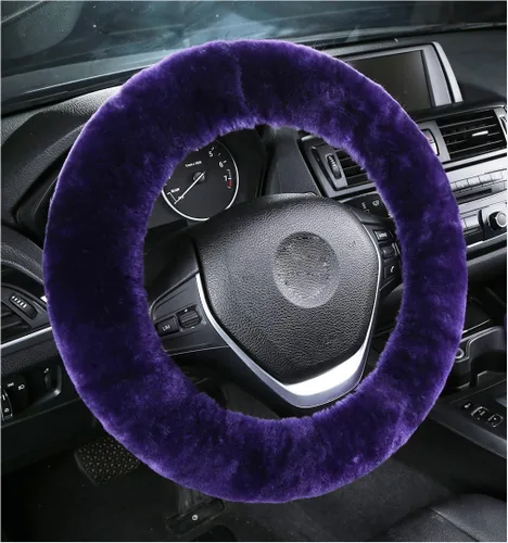 Miniatura 10 de U&M Funda para volante de automotor de lana auténtica, elastizada. Almohadilla protectora de volante de vehículo, de lana australiana, Menta