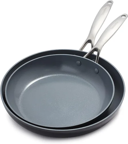 Miniatura 2 de GreenPan Valencia Pro - Juego de sartenes antiadherentes de cerámica anodizada dura y saludable de 10 y 12 pulgadas, gris y sartén antiadherente