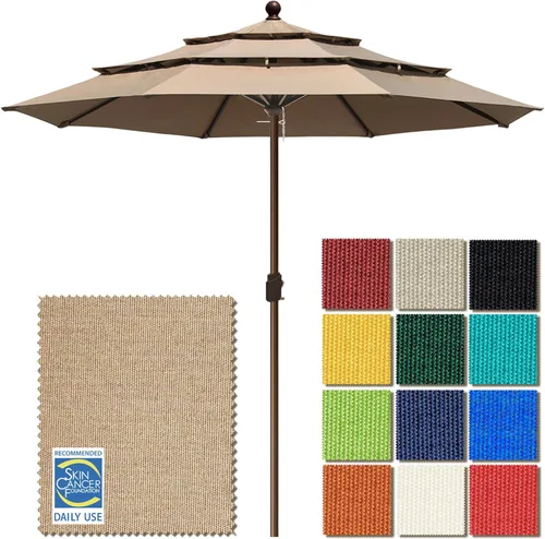 Miniatura 10 de EliteShade USA Sombrilla de Mercado de 10 Años Sin Decoloración de 9 Pies 3 Niveles Sombrilla de Patio Sombrilla de Mesa para Exteriores con Beige