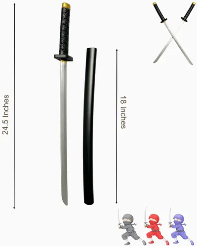 Miniatura 2 de Set de dos espadas de samurái de Japón de 26 1/2 pulgadas de espuma Pu, espada ninja Katana de anime, para jugar, esgrima, diversión, cumpleaños
