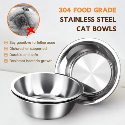 Miniatura 6 de Tazón Elevado de Comida para Gatos, 3 Cuencos Elevados de Acero Inoxidable para Gatos con Soporte, Cuenco Inclinado 15° para Perros Pequeños