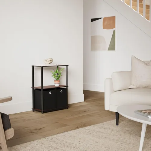 Miniatura 2 de Furinno Go Green Estante de almacenamiento multiusos de 3 niveles con contenedores, cereza oscura/negro Cerezo oscuro