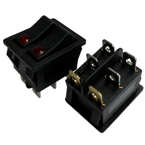 Miniatura 23 de Interruptor basculante DPST On-Off Unilluminated Negro 4 Pin 1.220x0.984 in Rectangular Snap-in Interruptor de alimentación de palanca