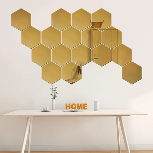 Miniatura 2 de 24 calcomanías de pared hexagonales de espejo de 1.811 in x 1.575 in, autoadhesivas y extraíbles, espejo acrílico, decoración de pared, para sala