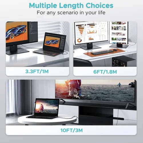 Miniatura 7 de WARRKY - Cable DisplayPort a HDMI 4K de 10 pies [Carcasa metálica, cable de nylon] Transmisión unidireccional DP 1.2 de computadora a pantalla HDMI