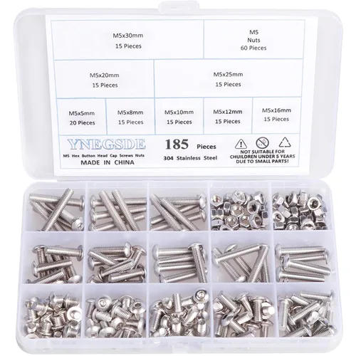 Kit de tornillos y tuercas de cabeza de botón M5 M5 x 0.197 in 0.315 in 0.394 in 0.472 in 0.630 in 0.787 in 0.984 in 1.181 in acero inoxidable 304,