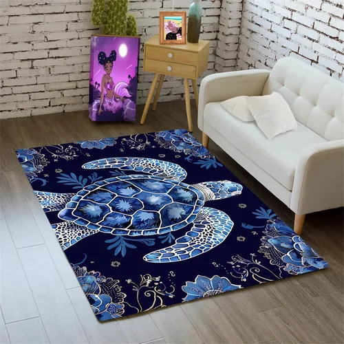 Miniatura 29 de Alfombra de tortuga marina con estampado de animales marinos y animales marinos, alfombra con estampado de tortugas marinas, para niños y niñas
