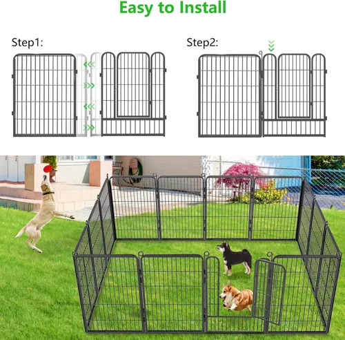 Miniatura 7 de Valla de jardín con puerta, 22 pies de largo x 32 pulgadas de alto, valla de jardín para patio, 10 paneles para perros sin excavar al aire libre