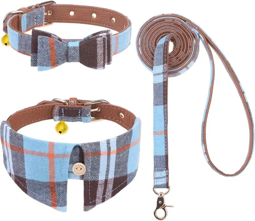 Miniatura 9 de EXPAWLORER Juego de collar y correa para perro - Corbata de moño clásica a cuadros para perro y collar bandana para perro con campana, correa