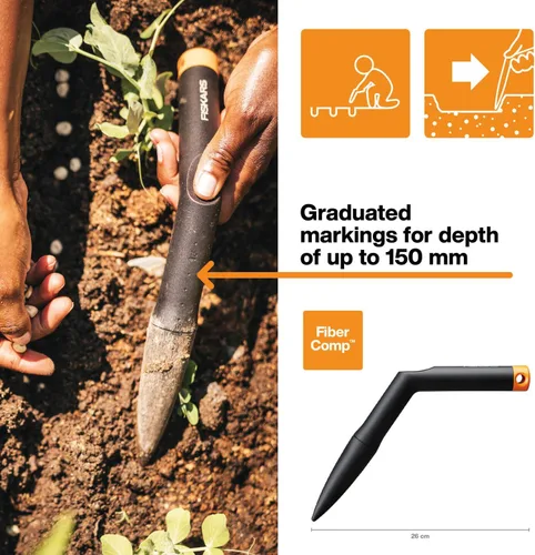 Miniatura 2 de Fiskars Varilla para plantar, sólida, longitud: 10.2 in, plástico reforzado con fibra de vidrio, negro/naranja, 1057080