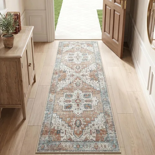 Miniatura 14 de jinchan Alfombra de área pequeña lavable floral vintage, alfombra de entrada simétrica de medio círculo de 2 x 3, alfombra de entrada suave de pelo