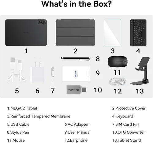 Miniatura 9 de Tableta Blackview Android con teclado, tableta grande de 12 pulgadas, tabletas computadora con Gemini AI, lápiz, 24GB+128GB/2TB, pantalla 2K FHD+