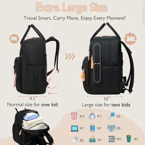 Miniatura 2 de LORADI Mochila grande para pañales de 18 bolsillos, artículos esenciales para baby shower Clips para cochecito, funda de equipaje para viajes, 4