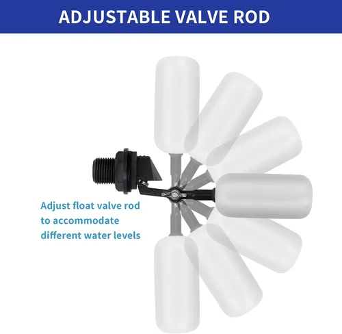 Miniatura 5 de Paquete de 2 válvulas de bola de flotador de brazo ajustable para control automático del nivel de agua en canales de agua para ganado, acuarios