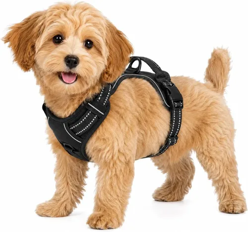 Miniatura 9 de Arnés azul sin tirones para perro con 2 clips para correa, chaleco acolchado suave para perros grandes, chaleco reflectante ajustable para perro