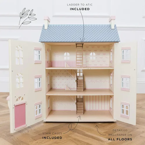Miniatura 4 de Le Toy Van - Hermosa Casa de Muñecas de Madera Grande Cherry Tree Hall de 4 Pisos Juego de Juguetes para Niñas o Niños Excelente Como Regalo