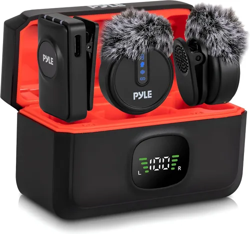 Miniatura 9 de Pyle Wireless Lavalier Microphone System, Clip On Microphone with Noise-Canceling, 7H Battery, 360° Audio, USB-C Charging Case, Compatible with