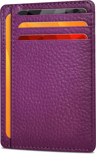 Cartera de cuero Oak Leathers, cartera minimalista delgada para hombres y mujeres con bolsillo frontal, con bloqueo RFID y tarjetero, Fucsia, Pequeña