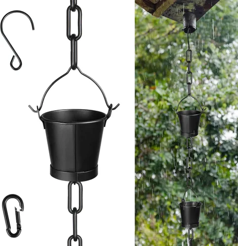 Invech Cadenas de lluvia ajustables de 12.5 pies para canalones, cadenas de lluvia exteriores con 12 tazas, cadena colectora de lluvia en forma de