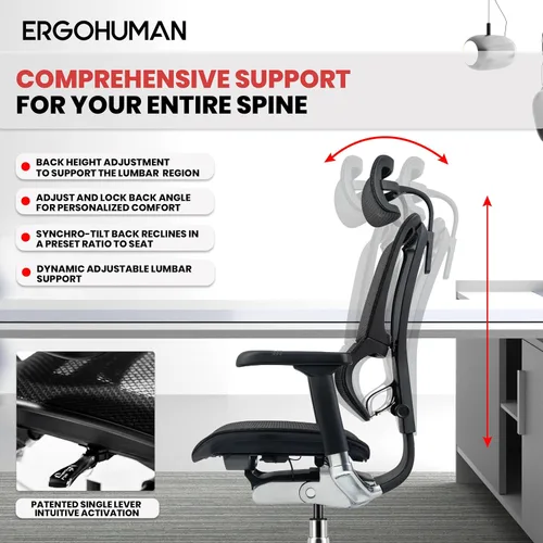 Miniatura 6 de Ergohuman Eurotech ME2ERG-XTREME - Silla de oficina de malla con respaldo alto con control de tensión de inclinación, bloqueo de inclinación, ángulo