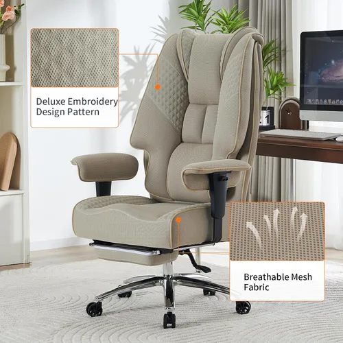 Miniatura 6 de EXCEBET Silla de oficina grande y alta de 400 libras de ancho, silla de oficina ejecutiva de cuero con respaldo alto con reposapiés, sillas Malla