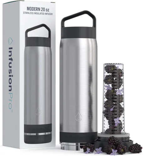 Miniatura 12 de Infusion Pro Botella de agua con infusor de frutas, acero inoxidable aislado al vacío (20 onzas), libro electrónico de recetas de infusión de Lagoon
