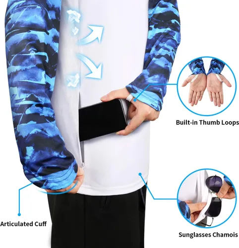 Miniatura 67 de Palmyth - Camiseta de pesca para hombre, con manga larga, protección solar ultravioleta FPU 50+, con bolsillo
